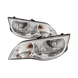 HEADLIGHTSDEPOT Chrome Housing Halogen Headlights Compatible With Saturn Ion Ion-2 Ion-3 2003-2007 Includes Left Driver and Right Passenger Side Headlamps