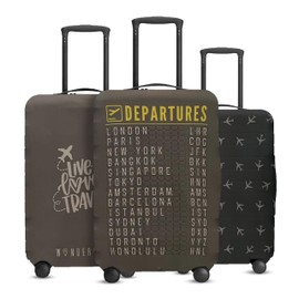 WanderWrap Reversible Luggage Covers & Protectors - Versatile & Washable Luggage & Suitcase Covers | Anti-Scratch Suitcase Cover (Charcoal Brown Departure Board, Medium (58-63 x 38-42 x 23-27cm))
