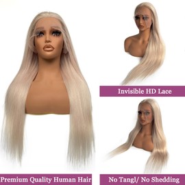 Platinum Blonde Lace Front Wigs Human Hair Glueless Transparent 13x6 Lace Front Wigs Human Hair Pre Plucked 28 Inch White Blonde Wig Human Hair 180% Density HD Lace Frontal Human Hair Wigs for Women