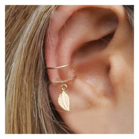 Inilbran Boho Leaf Ear Cuff Wrap Earring C Shape Cartilage Cuff Earrings Gold Ear Cuff Climber Earrings Leaf Non Piercing Ear Clip Cuff Wrap Earrings Jewellery for Women, Alloy Steel