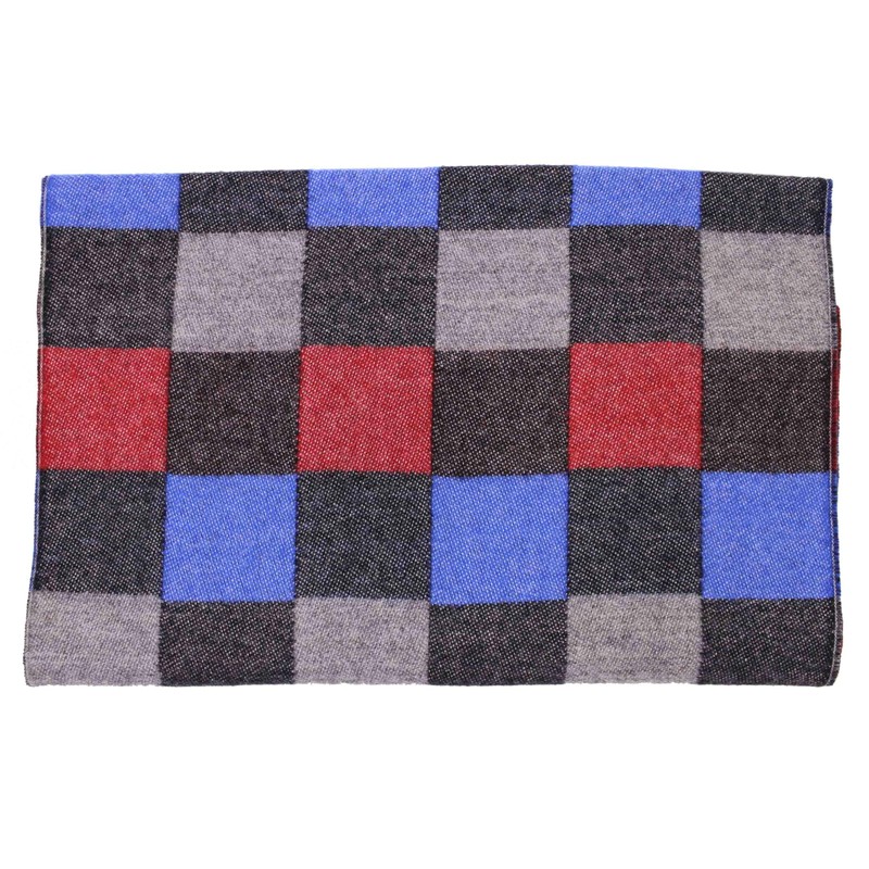 Wool Scarf Men's Winter Scarf Checked in Anthracite Red Blue