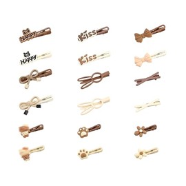 Urpanda 18PCS Flower Hair Clips Sets for Women Girls, Star Bear Heart Letter Snap Metal Cute Fashion Decorative Hair Clips Hair Barrettes Hair Accessories, Brown/White Set B