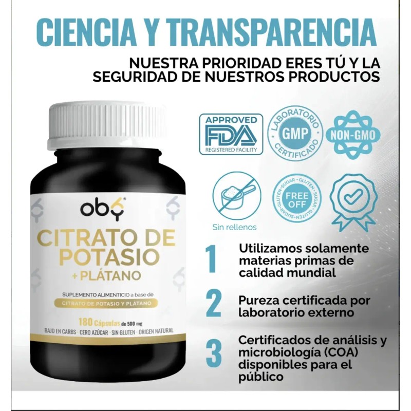 Citrato Potasio 1000mg Extracto Plátano 180 Cápsulas Soporte Bienestar Relajación