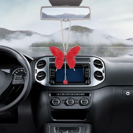 Dotesy Bling Bling Butterfly Diamond Ornament Pendant for Car Rear View Mirror Car Lucky Hanging Interior Decor for Women