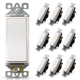 ELEGRP 3 Way Decorative Light Switch, 15Amp, 120-277 Volt, AC Decorator Rocker Paddle Wall Switch Replacement, Self-Grounding, Residential and Commercial Grade, UL Listed (10 Pack, Glossy White)