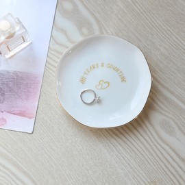HOME SMILE 5th/5 Years Weeding for Her Wife Couples-4.7" Ring Holder Dish Jewelry Tray Christmas Valentines，Ceramic Engraved