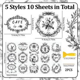 WANDIC 10 Sheets Black Wreath Rub On Transfer Stickers Furniture Decals Waterproof Furniture Stickers for DIY Crafts Present Bouquet Decoration, 10 * 30cm