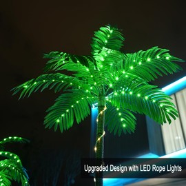 SOSHOT 7FT Lighted Artificial Solar Palm Tree with Three Trunks and 260 LED Lights - Ideal for Outdoor/Indoor Use, Perfect for Tiki Bars, Patios, Homes, Offices, Beaches, Yards Pool, and Cruise Party