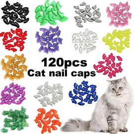 VICTHY 120pcs Cat Nail Caps, Colorful Pet Cat Soft Claws Nail Covers for Cat Claws with Adhesive and Applicatorsm Extra Small