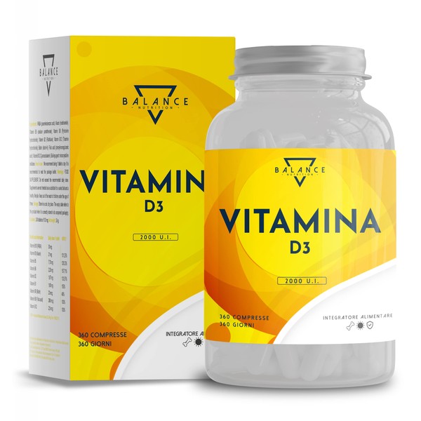 Vitamin D3-360 Tablets (1 Year Stock) | Vitamin D3 2000 IU | Vitamin D Supplements | Wellness of Bones, Teeth, Muscles and Immune System | Gluten, GMO and Lactose Free | Made in Italy