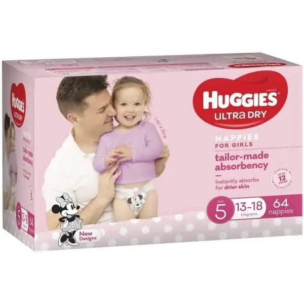 Huggies Ultra Dry Nappies Walker 13-18kg Girl 64pk jumbo