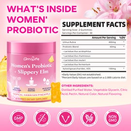 Women's Probiotic Slippery Elm Gummies, Her Juicy Feminine Probiotics Gummies for pH Balance & Immune Supports, Pineapple Flavor, 60 Count