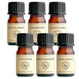 Aroma Oil, Essential Oils, Trial Set (Self-Care), 0.2 fl oz (5 ml) x 6 Bottles, Aroma, Natural Essential Oil, Nagomi Aroma, AEAJ Display Standards Certified Essential Oils, Genuine Lavender, Rose
