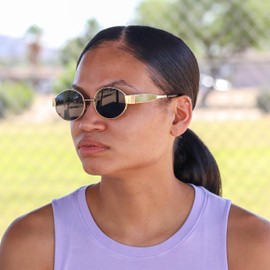 RAVI EYEWEAR Retro Oval Sunglasses for Men & Women Trendy Sun Glasses Classic Unisex Shades UV400 Protection, Gold/Black, Suitable for all face shapes