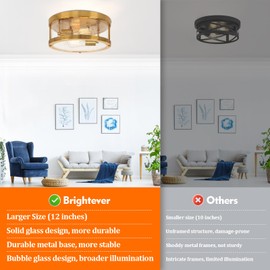 2-Light Close to Ceiling Light Fixture, Farmhouse Gold Light Fixture with Seeded Glass Lampshade, Industrial Flush Mount Ceiling Light Fixture for Kitchen, Hallway, Foyer, Entryway(Bulb Not Included)