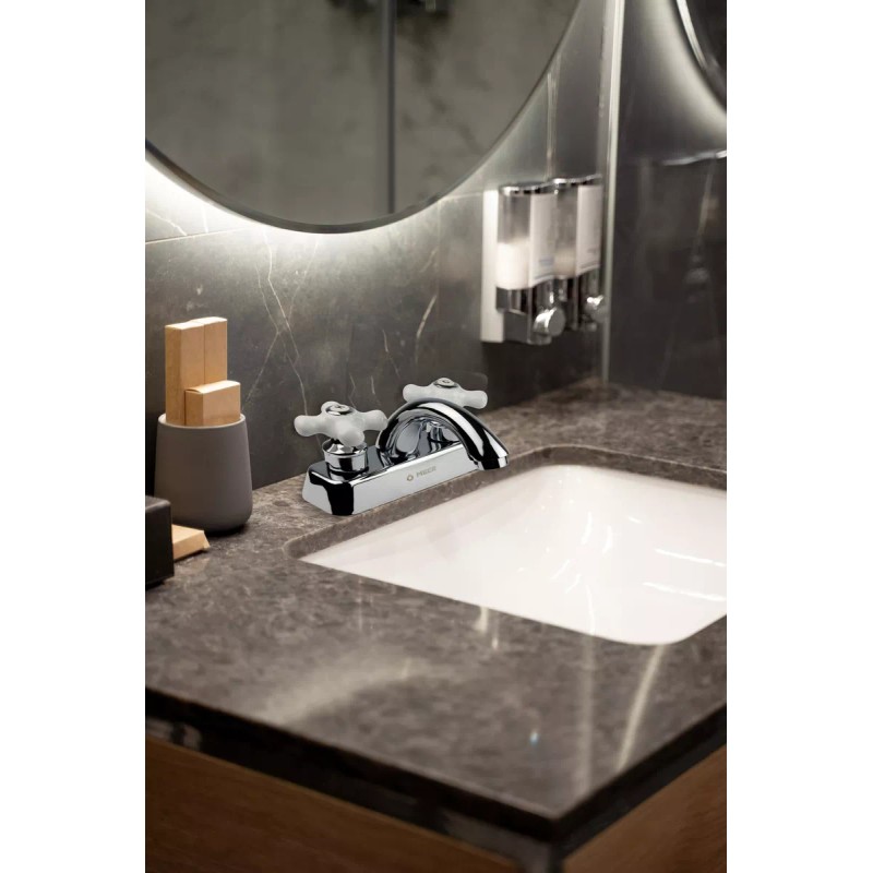 CNX Mezcladora Cromada De Lavabo Con Manerales Blancos