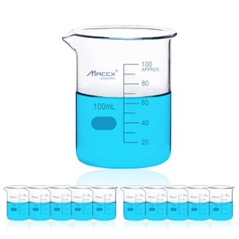 Maccx 3.4oz(100ml) Sturdy Glass Beaker, 3.3 Borosilicate Griffin Low Form with Printed Graduation, Pack of 10, BKL100-010