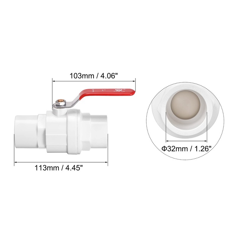 sourcing map Ball Valve, 32mm ID PVC Socket End Shut