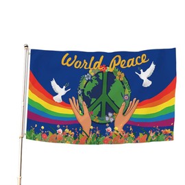 Hztyyier World Peace Flag Dove Rainbow Signs Double Printed World Peace Banner Flag for Outdoors Decoration With UV Fade Resistant