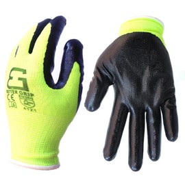 Better Grip Seamless Knit Nylon Nitrile Form Coated Work Gloves, High visibility Lime, 6 Pair Pack (Large)