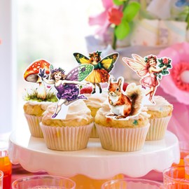 Honeydak 36 Pcs Woodland Fairy Cupcake Toppers Birthday Party Forest Cupcake Toppers Angel Fairy Theme Birthday Party Decoration for Girls Supplies for Wooden Baby Shower Wedding Garden