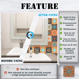 Cendray Pack of 20 Tile Stickers Wall Decoration for Bathroom Kitchen Wall Stickers Waterproof PVC Decoration - Stickers Orange Boho 2D Peel and Stick (15 x 15 cm)