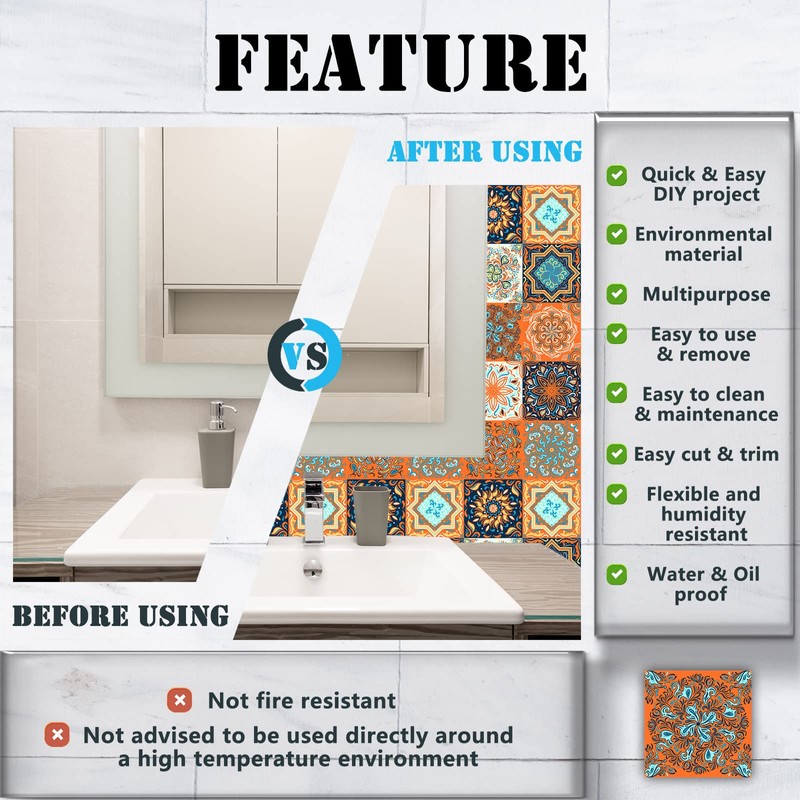 Cendray Pack of 20 Tile Stickers Wall Decoration for Bathroom