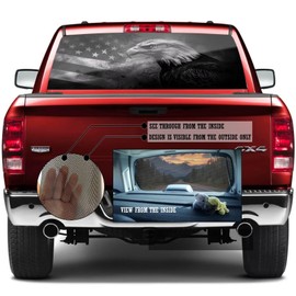 Eagle Sticker Car Rear Window Decal, Patriotic Car Decal Rear Vinyl Graphics,Black White American Flag Back Window Decals for Trucks, Pickup Car USA Flag Decal,66"x20"