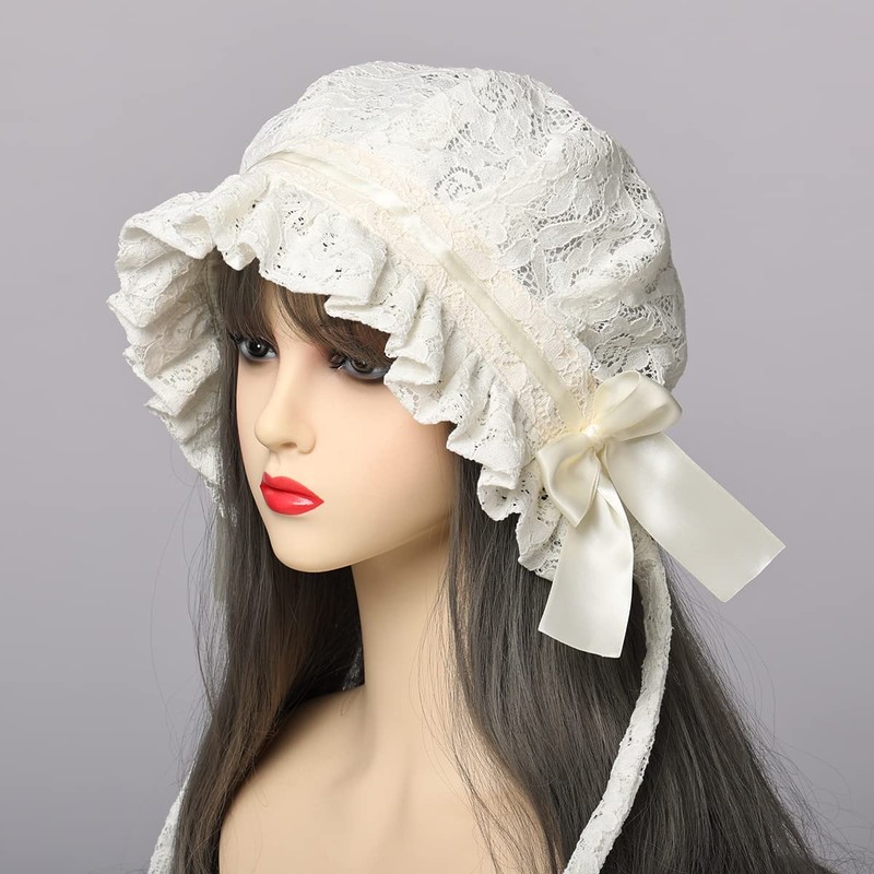 Ladies Victorian Pioneer Colonial Pilgrim Bonnet Plus Size, White (white