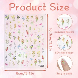 Flower Nail Stickers 5D Embossed Nail Stickers for Nails Art Floral Nails Decals for Women Girls DIY Manicure Accessories