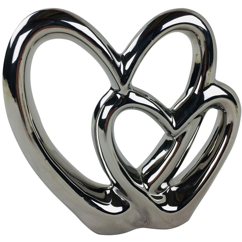 Double Heart Silver Ornament