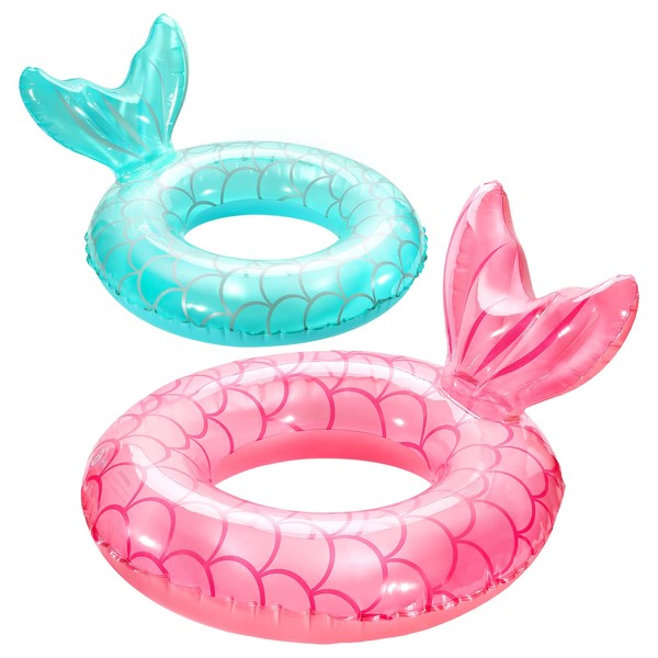 HeySplash Inflatable Swim Ring, Mermaid Tail Shaped Swimming Float Tube, Water Fun Swimming Pool Toys for Kids Adults Water Activities, 70cm Diameter, Rose gold + Blue
