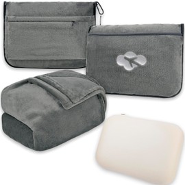 Blanket Pillow for Airplane Travel Essentials - 3 In 1 Travel Blanket and Pillow Set for Women Gifts, Plane Compact with Bag for Long Flight, International Traveler Must Haves Flying Accessories(Gray)