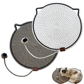 CoveCozy Cat Scratcher Mat Natural Cotton Rope Cat Scratching Pad, Large Size Scratching Pad with Toy (2 Packs 19.6'') (Black + White)