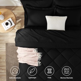 CozyLux CozyLux King Comforter Set with 7 Pieces Bed in a Bag - Black All Season Bedding with Comforter, Pillow Shams, Flat Sheet, Fitted Sheet and Pillowcases