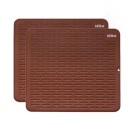 Kinlink Silicone Dish Drying Mats 2 Pack - 18x16 Large Dishwasher Safety Counter Pad for Faster Drying, Kitchen Dish / Dish Draining / Sink Mat, Heat Resistant Trivet, Brown