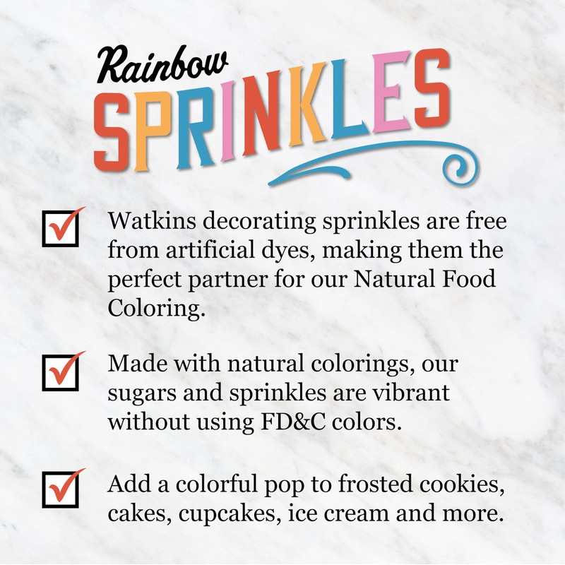 Watkins Rainbow Decorating Sprinkles, No Artificial Dyes, Perfect for Ice