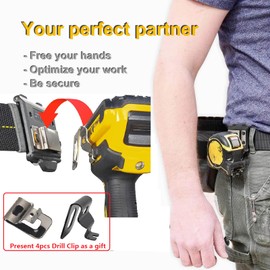 Tape Measure Holster with 4 Drill Bit Hooks, Tape Measure Holder Belt, Drill Holster Belt Drill Clip, Drill Holster with Tool Belt Hook, Free Your Hands.
