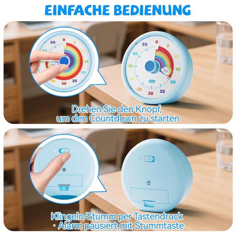 SIMQELLI Kids Visual Timer, 60 Minutes Countdown Silent Rainbow Pattern