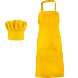 SATINIOR 2 Pcs Chef Costume for Women Men Chef Hat Apron Set for Adult Baker Apron Hat for Cooking Cosplay(Yellow)