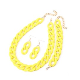 XAM 3PCS/set Acrylic Macaron Chunky Necklace Bracelet and Stud Earring Exaggerate Retro Costume Jewelry for Women-Yellow