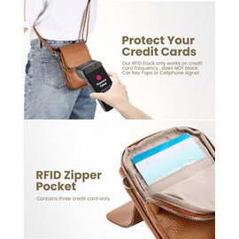 befen Brown Crossbody Bag for Women Genuine Leather Phone Bag for Ladies Small Shoulder Bag for Women with RFID Blocking Card Slots