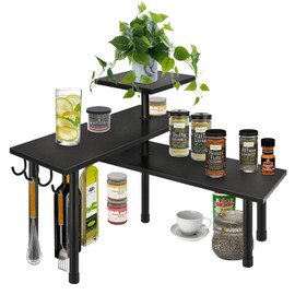 Homode Bathroom Counter Organizer Corner Shelf, Kitchen Countertop Organizer, 3 Tier Wood Counter Shelf Stand for Over The Sink, Coffee Station, Desktop, Black