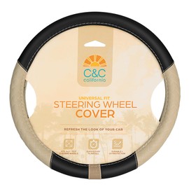 BDK C&C California Car Steering Wheel Cover Beige Diamond Quilt, Non Slip Leather Steering Wheel Cover for Women Men, Cute Comfortable Soft Easy Installation Universal Fit (Fits 14.5"-15.5" Inches)