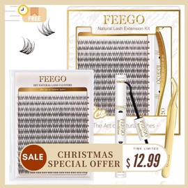 FEEGO Natural Lash Clusters 168 Clusters C Curl DIY Eyelash Extension Lightweight Comfortable Reusable Individual Lashes False Eyelashes DIY at Home