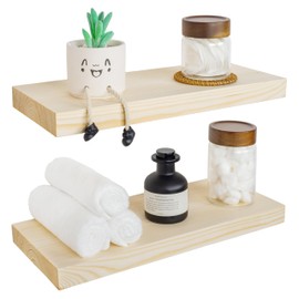 BGMG Wood Floating Shelves 16 inch, Wide Rustic Wooden Wall Shelves for Bathroom Living Room Bedroom Kitchen Farmhouse Set of 2-16x 6.7 x1.25 inch- DIY-Unfinished