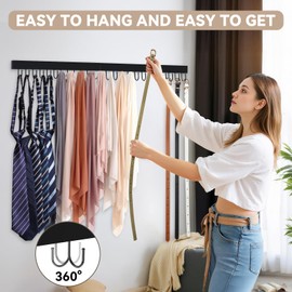 HOMEBROS Belt Hanger Wall Mount, Wooden Closet Belt Organizer with 24 Metal Hooks, 360° Rotatable, Large Capacity, Black, 2 Pcs