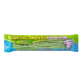Face Twisters Sour Bubble Gum Straws - SOUR Apple - Gift Pack of 4, 2 oz. Packages By Lyza's Sweets & Treats