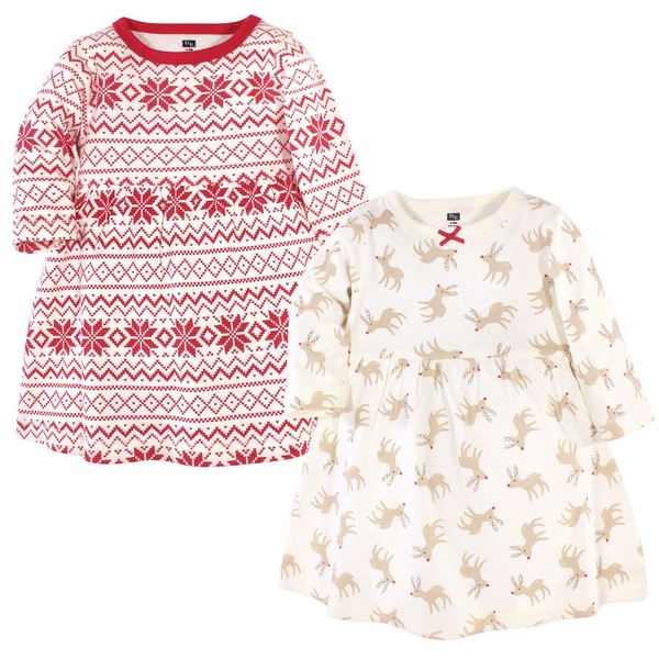 Hudson Baby Girl's Cotton Dresses, Reindeer, 2 Toddler