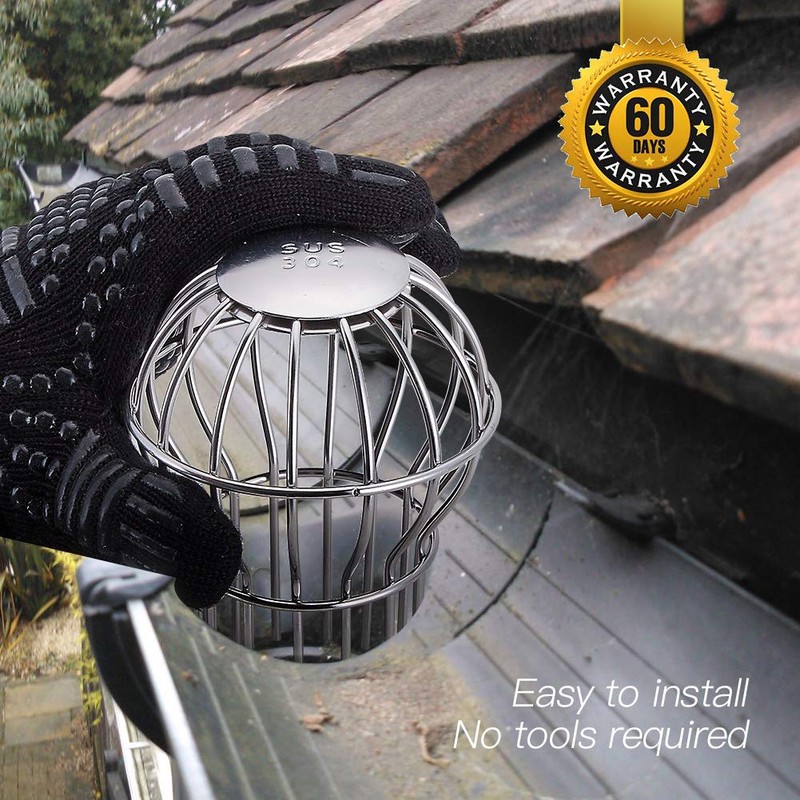 Gutter Guard, Fits for 1.7" ~ 2.4" Round Downspout, 304